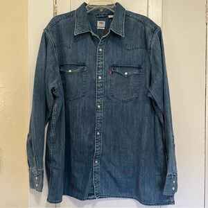 Levi's Blue Denim Barstow Western Shirt button snap size xl